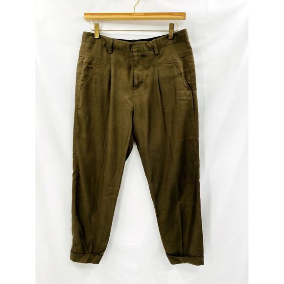 Vince 0 Green Pleated Ankle Trousers - Picture 1 of 6
